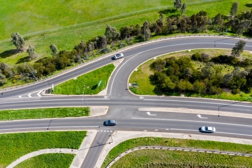 Aerial view of a freeway on and off ramp intersection - Australian Stock Image