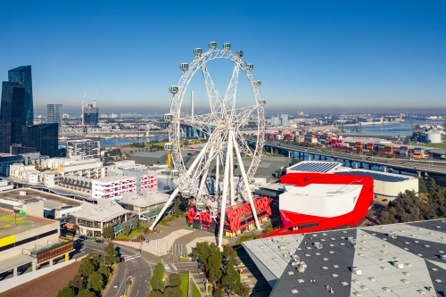 Aerial view of a large ferris wheel within a shopping centre - Australian Stock Image