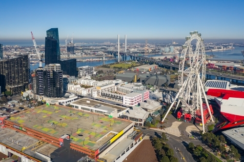 Aerial view of a large ferris wheel within a shopping centre - Australian Stock Image