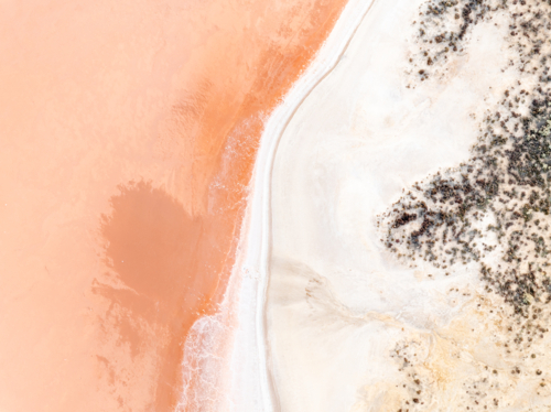 Aerial view of a pink salt lake - Australian Stock Image