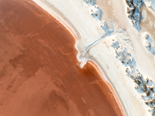 Aerial view of a pink salt lake - Australian Stock Image