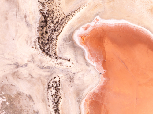 Aerial view of a pink salt lake - Australian Stock Image