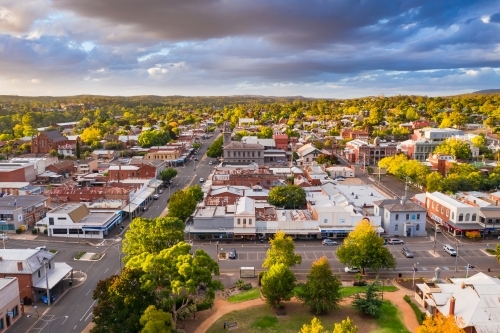 Aerial view of a regional town with historic buildings - Australian Stock Image