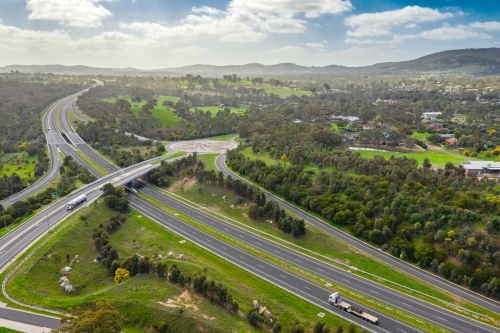 Aerial view of an overpass on a freeway - Australian Stock Image