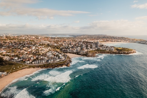 Aerial view of Bronte, Tamarama and Bondi Beaches - Australian Stock Image