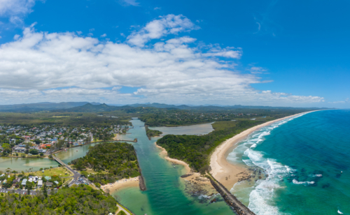 Aerial view of Brunswick Heads - Australian Stock Image