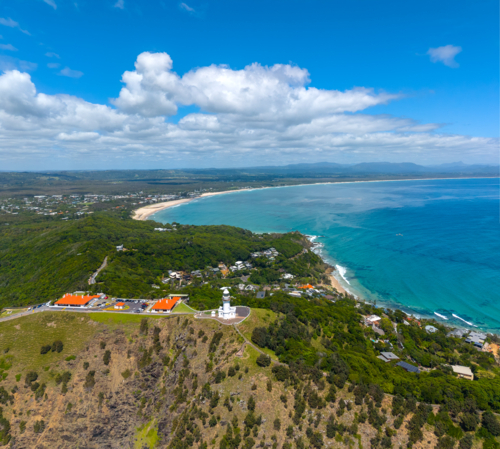 Aerial view of Byron Bay Lighthouse - Australian Stock Image