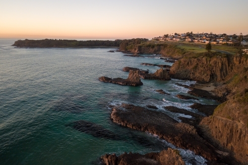 Aerial view of Cathedral Rocks at sunrise - Australian Stock Image