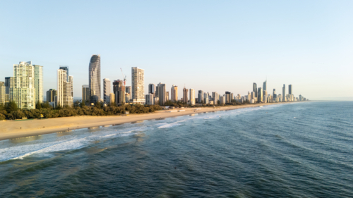 Aerial view of cityscape of Australias Gold Coast - Australian Stock Image