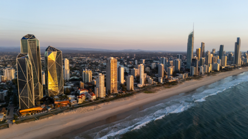 Aerial view of cityscape of Australias Gold Coast - Australian Stock Image