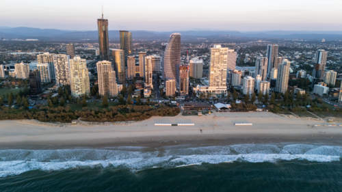 Aerial view of cityscape of Australia's Gold Coast - Australian Stock Image