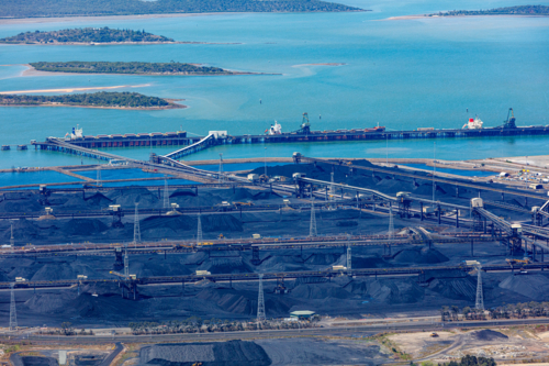 Aerial view of coal loading at Gladstone, Queensland - Australian Stock Image