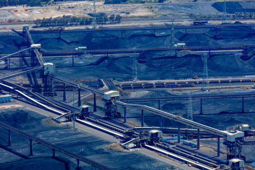 Aerial view of coal loading at Gladstone, Queensland - Australian Stock Image