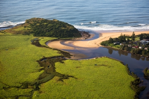 Aerial view of coastal estuary