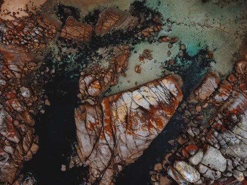 Aerial view of coastal rocks - Australian Stock Image