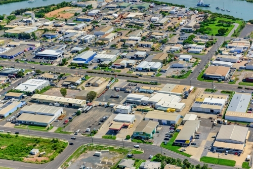 Aerial view of commercial and industrial area - Australian Stock Image