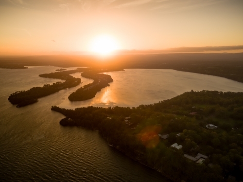 Aerial view of Dora Creek entering Lake Macquarie on the NSW Central Coast - Australian Stock Image