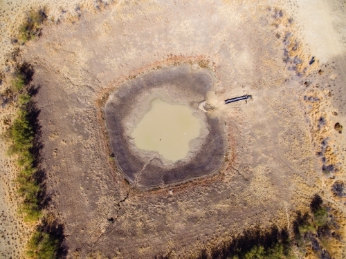 Aerial view of empty dam - Australian Stock Image
