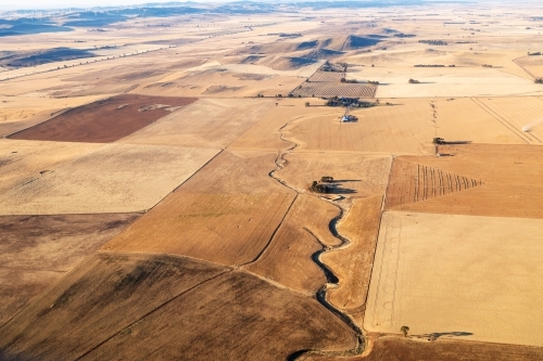 aerial view of farm land in summer - Australian Stock Image
