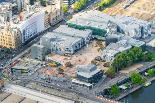 Aerial view of Federation Square in Melbourne