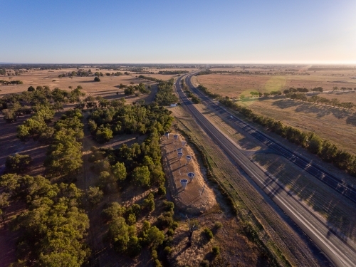 aerial view of Forrest Highway showing public art sculptures the water dance - Australian Stock Image