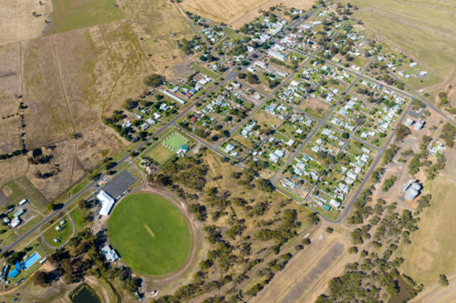 Aerial view of Goroke township and surrounding farmland, Victoria - Australian Stock Image