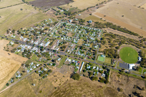 Aerial view of Goroke township and surrounding farmland, Victoria - Australian Stock Image