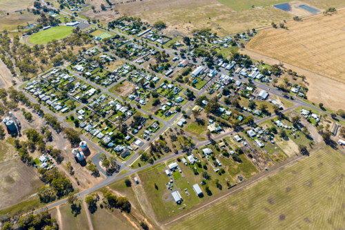 Aerial view of Goroke township and surrounding farmland, Victoria. - Australian Stock Image