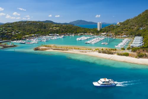 Aerial view of Hamilton Island marina - Australian Stock Image