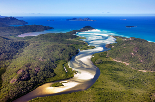 Aerial view of Hill Inlet, Whitsunday Island, Queensland - Australian Stock Image