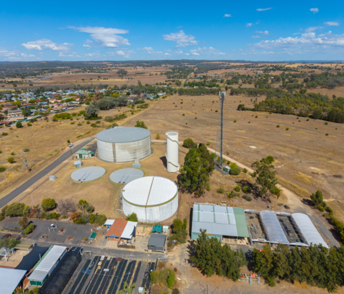 Aerial view of Inverell Water Works - Australian Stock Image