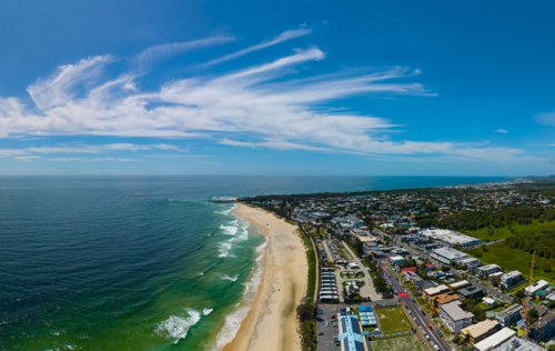 Aerial view of Kingscliff on the Far nort coast of New South Wales - Australian Stock Image