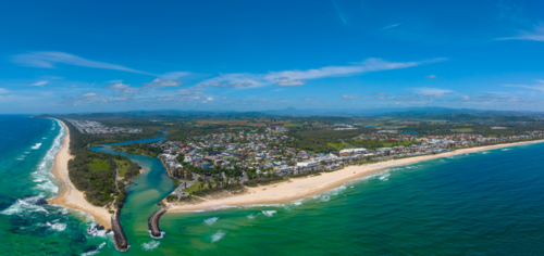 Aerial view of Kingscliff on the Far nort coast of New South Wales - Australian Stock Image