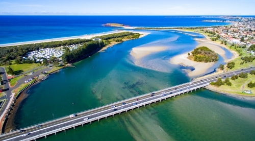 Aerial view of Lake Illawarra and Windang