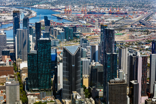Aerial view of Melbourne Skyline - Australian Stock Image