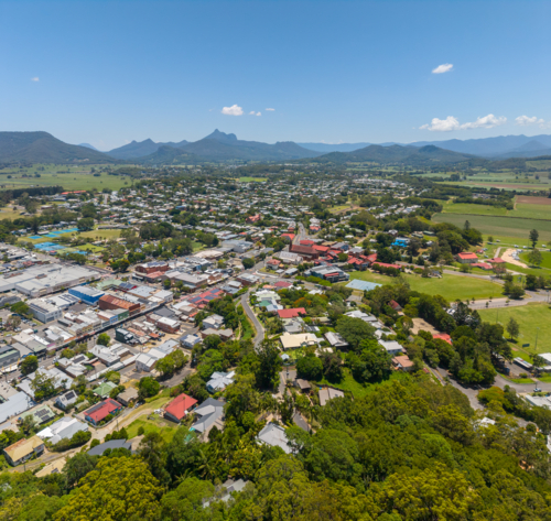 Aerial view of Murwillumbah in northern New South Wales, Australia - Australian Stock Image