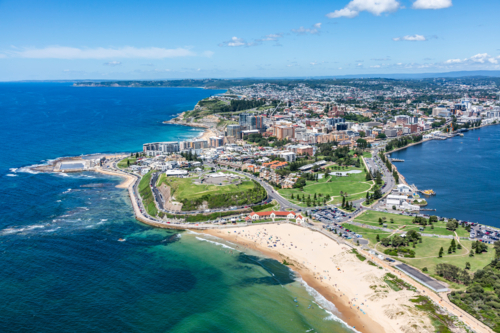 Aerial view of Newcastle and Nobby's Beach - Australian Stock Image