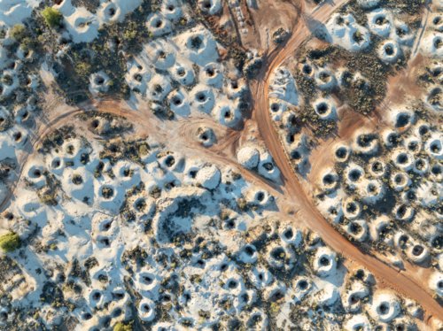 Aerial view of opal mines in White Cliffs, New South Wales - Australian Stock Image