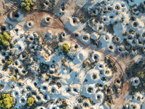 Aerial view of opal mines in White Cliffs, New South Wales - Australian Stock Image