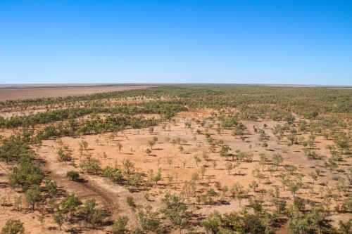 Aerial view of paddock on cattle station - Australian Stock Image