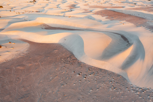 Aerial view of patterns and texture in white sand dunes at Yanerbie, Eyre Peninsula, South Australia - Australian Stock Image