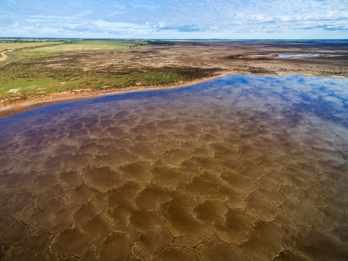 aerial view of patterns in a salt lake in farmland - Australian Stock Image