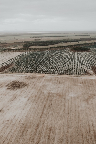 Aerial view of ploughed farm paddocks - Australian Stock Image