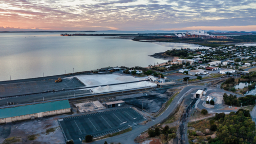 Aerial view of product piles in Barney Point - Australian Stock Image