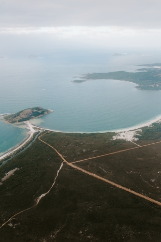 Aerial view of roads leading to coastline - Australian Stock Image