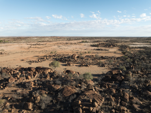 Aerial view of rocky ground at Tibooburra, New South Wales - Australian Stock Image