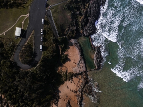 Aerial view of Roundabout next to Sawtell Rockpool