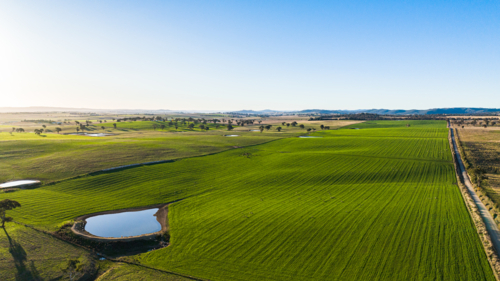 Aerial View of Rural Countryside Green Fields - Australian Stock Image