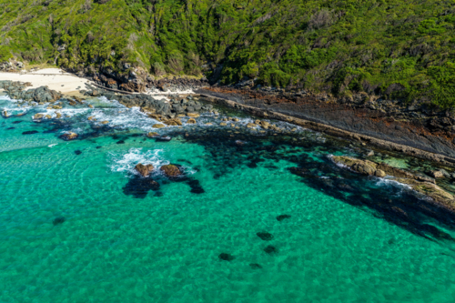Aerial view of Seven Mile Beach in Forster, New South Wales - Australian Stock Image