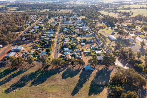 Aerial view of suburban neighbourhood with parkland - Australian Stock Image